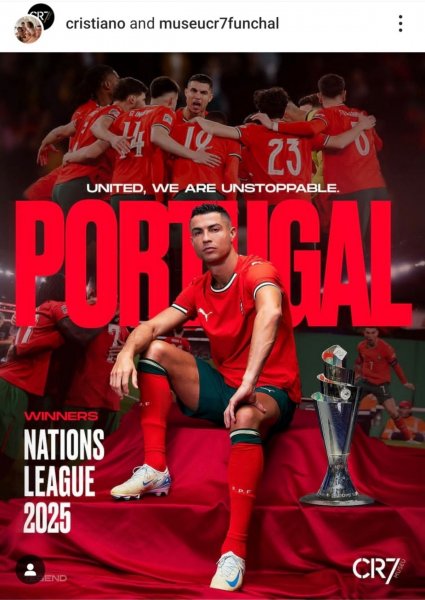  25 عکس رونالدو با جام لیگ ملت های اروپا 2025