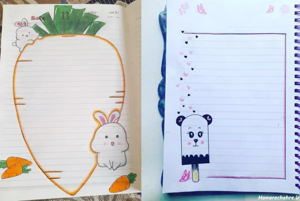  عکس تزیین دفتر مشق با مداد رنگی