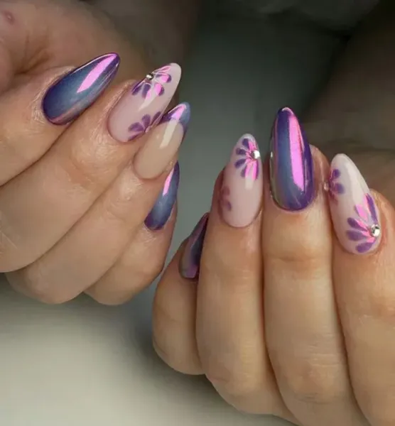  36 عکس طرح ناخن کرومی بنفش