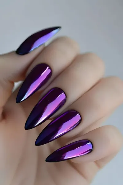  36 عکس طرح ناخن کرومی بنفش
