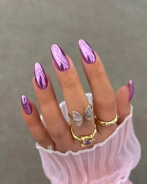  36 عکس طرح ناخن کرومی بنفش