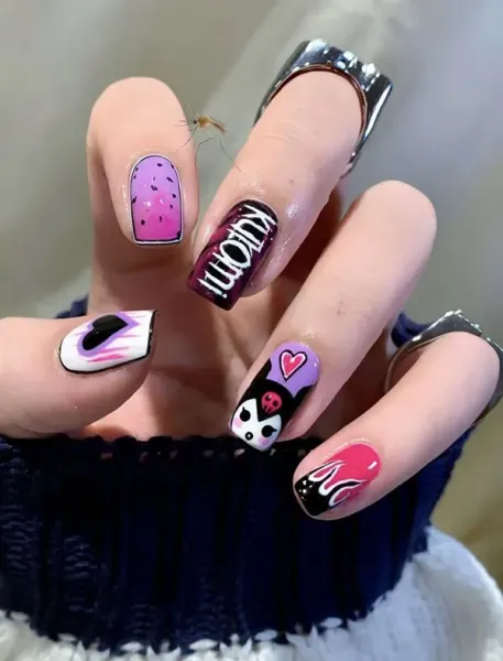  87 عکس طرح ناخن کرومی بنفش بچه گانه