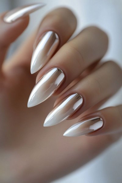  85 عکس مدل ناخن کروم صدفی با پاپیون