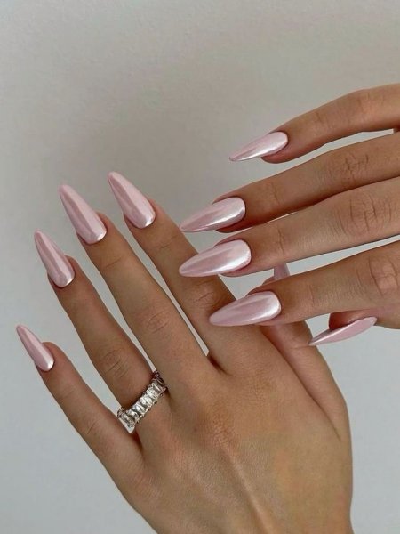  85 عکس مدل ناخن کروم صدفی با پاپیون