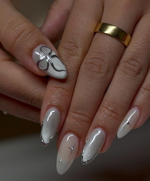  85 عکس مدل ناخن کروم صدفی با پاپیون