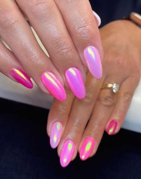  100 عکس مدل ناخن کروم صدفی صورتی