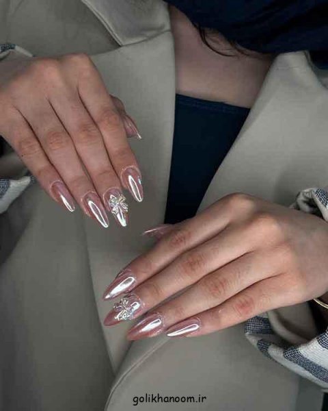  100 مدل ناخن کروم جواهری