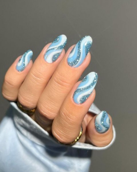 55 عکس طرح ناخن آبی و سفید