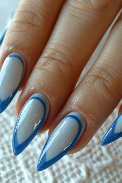  55 عکس طرح ناخن آبی و سفید