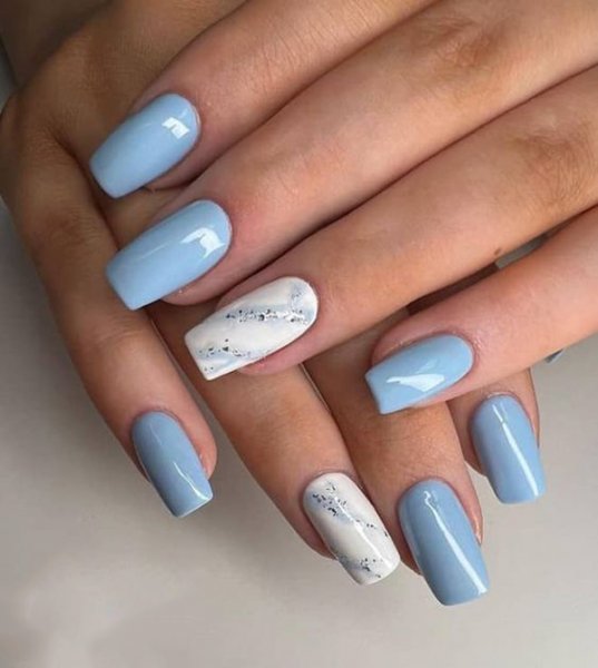  55 عکس طرح ناخن آبی و سفید