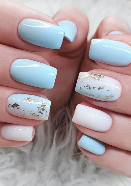  55 عکس طرح ناخن آبی و سفید