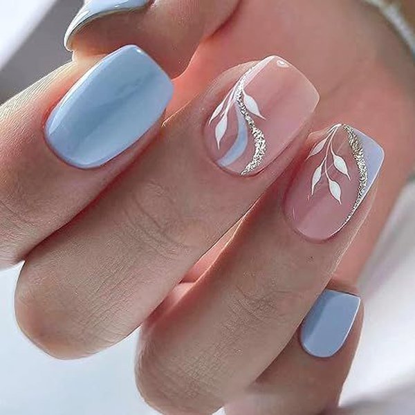  55 عکس طرح ناخن آبی و سفید