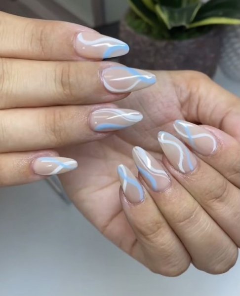  55 عکس طرح ناخن آبی و سفید