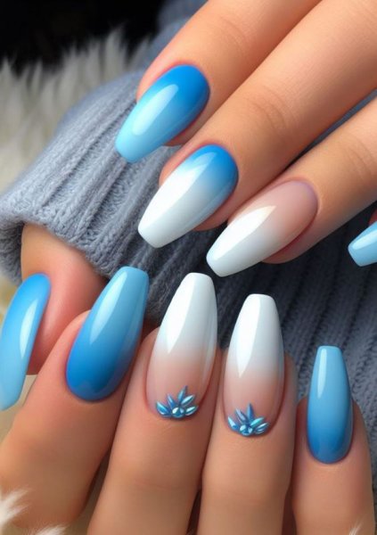  55 عکس طرح ناخن آبی و سفید