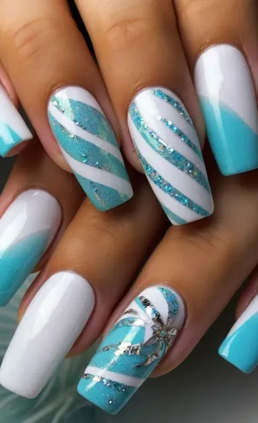 طرح ناخن ابی فیروزه ای