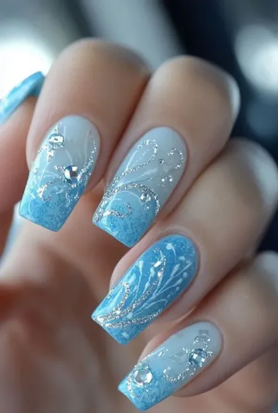 طرح ناخن ابی فیروزه ای