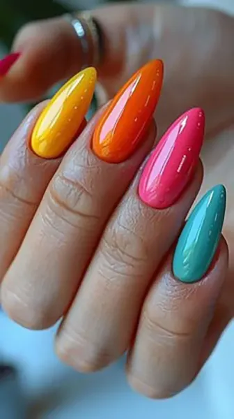 47 عکس طرح ناخن اکلیلی هفت رنگ
