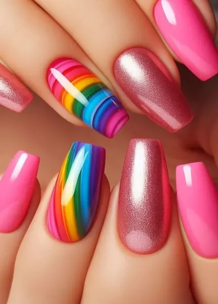  47 عکس طرح ناخن اکلیلی هفت رنگ