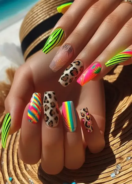  47 عکس طرح ناخن اکلیلی هفت رنگ