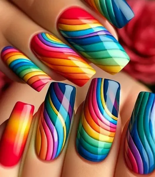  47 عکس طرح ناخن اکلیلی هفت رنگ