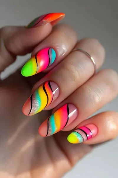  47 عکس طرح ناخن اکلیلی هفت رنگ