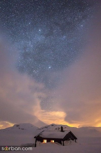  عکس کوه برفی در شب