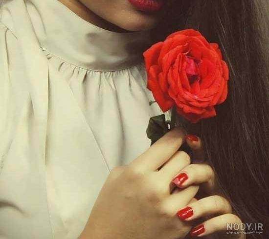 ژست عکس با شاخه گل رز