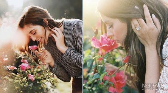  ژست عکس با شاخه گل رز