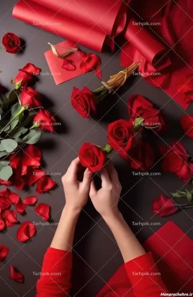  عکس گل رز قرمز در دست دختر