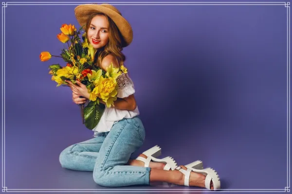  ژست عکس با گل در خانه