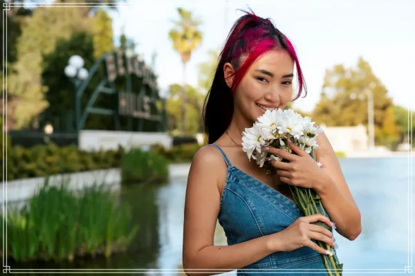  ژست عکس با گل در خانه