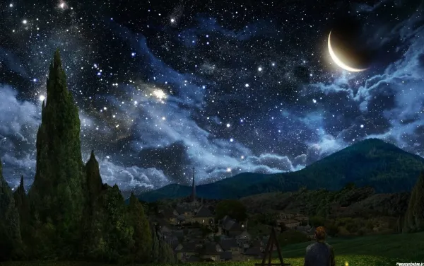  عکس آسمان شب با ماه و ستاره