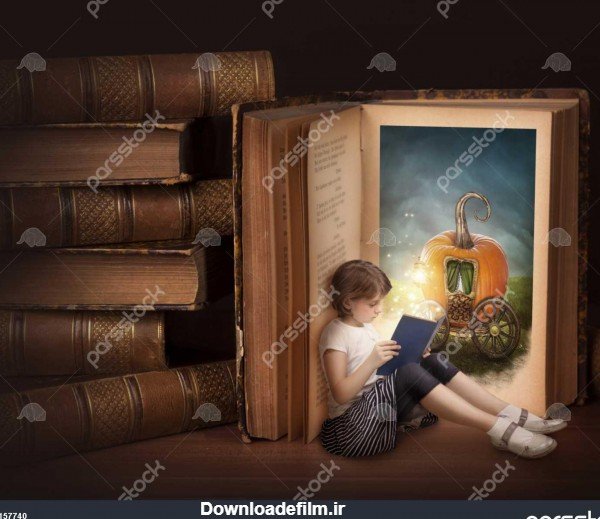  عکس دختر در حال کتاب خواندن کارتونی