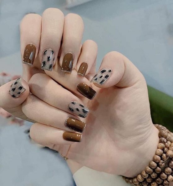  طرح ناخن پلنگی کرم قهوه ای