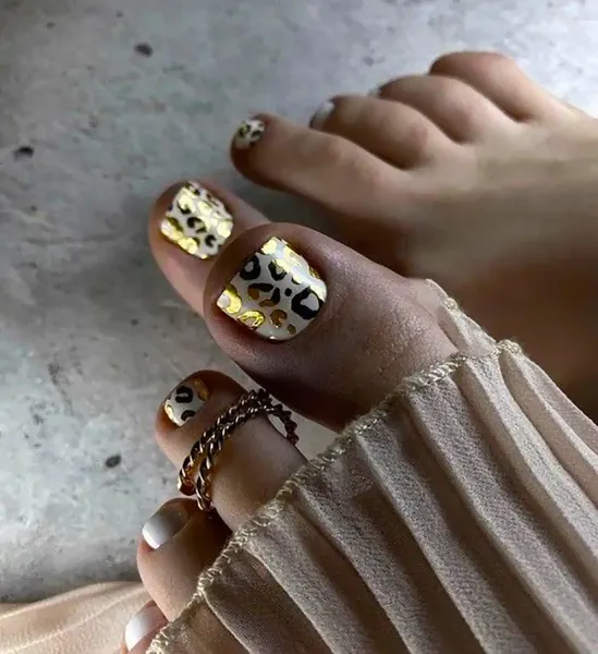  طرح ناخن پلنگی کرم قهوه ای پا