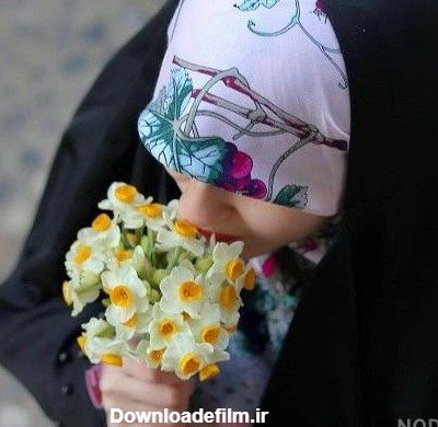  عکس گل نرگس در دست دختر چادری