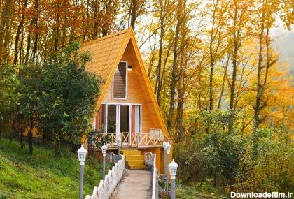  عکس کلبه چوبی در پاییز