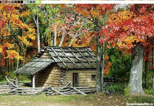  عکس کلبه چوبی در پاییز