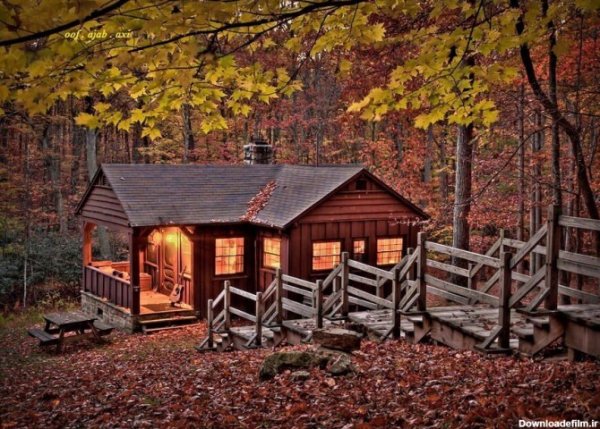  عکس کلبه چوبی در پاییز