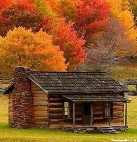  عکس کلبه چوبی در پاییز