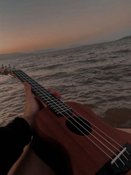  عکس دختر با گیتار کنار دریا