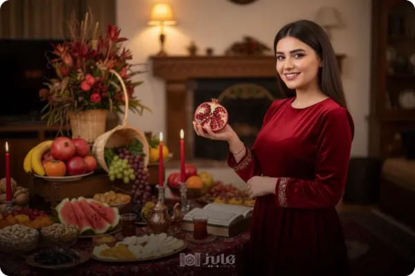  ژست دخترانه یلدایی با انار