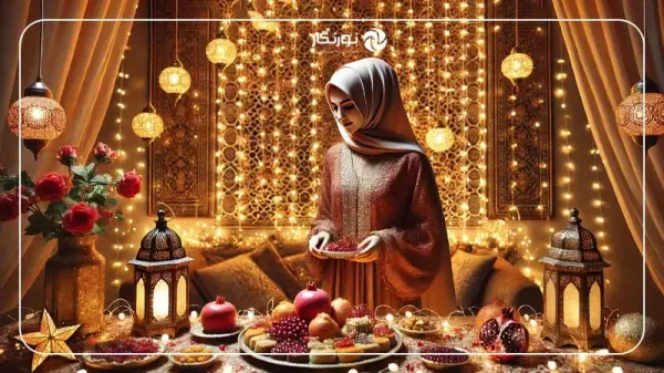  ژست دخترانه شب یلدا با تم یلدایی