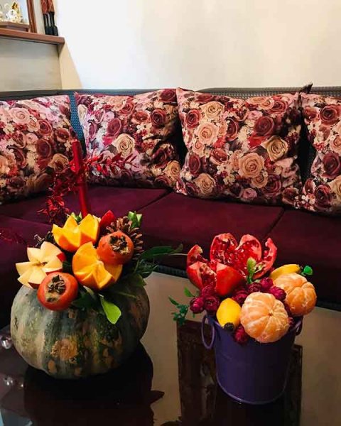  تزیین کدو حلوایی با گل و میوه