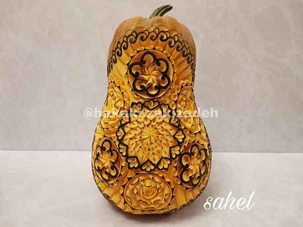  تزیین کدو حلوایی با گل و میوه