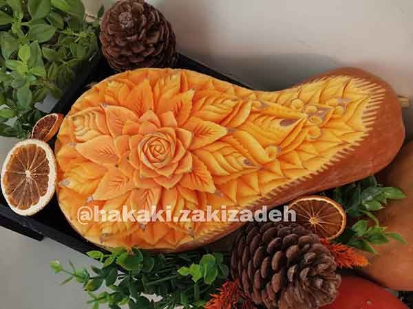  تزیین کدو حلوایی با گل و میوه