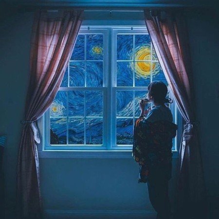 نقاشی شب پر ستاره با کیفیت بالا