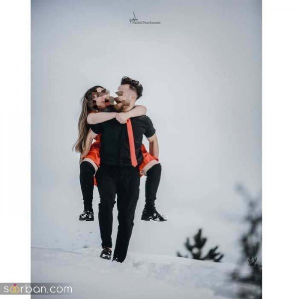  ژست جدید عکس گرفتن دونفره روز برفی