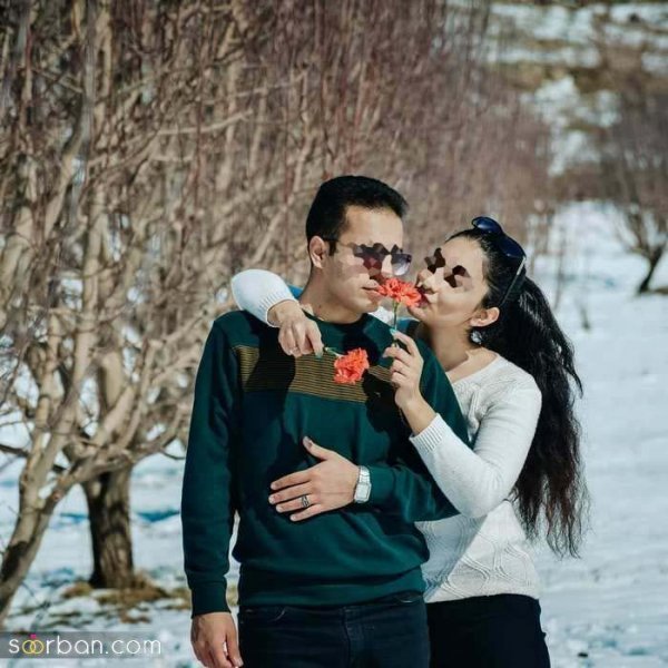  ژست جدید عکس گرفتن دونفره روز برفی