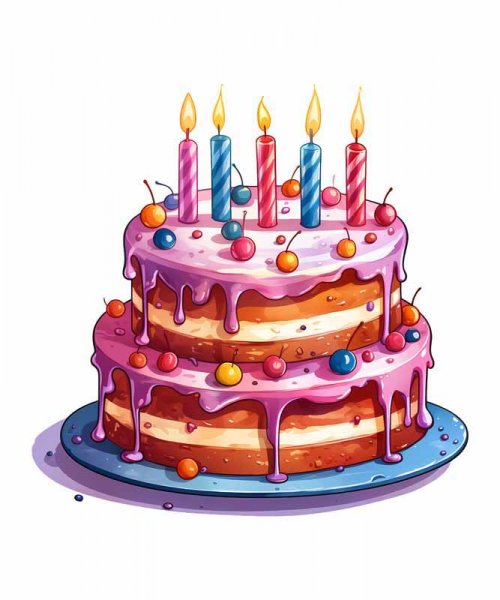 عکس نقاشی کیک تولد با شمع های روشن